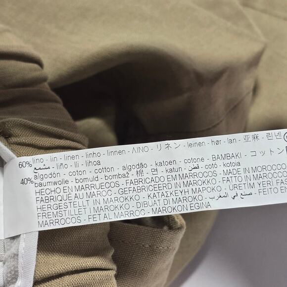 Zara Linen Cotton Blend Pants XL Tan Drawstring Straight Leg Trousers Pockets - Picture 10 of 11